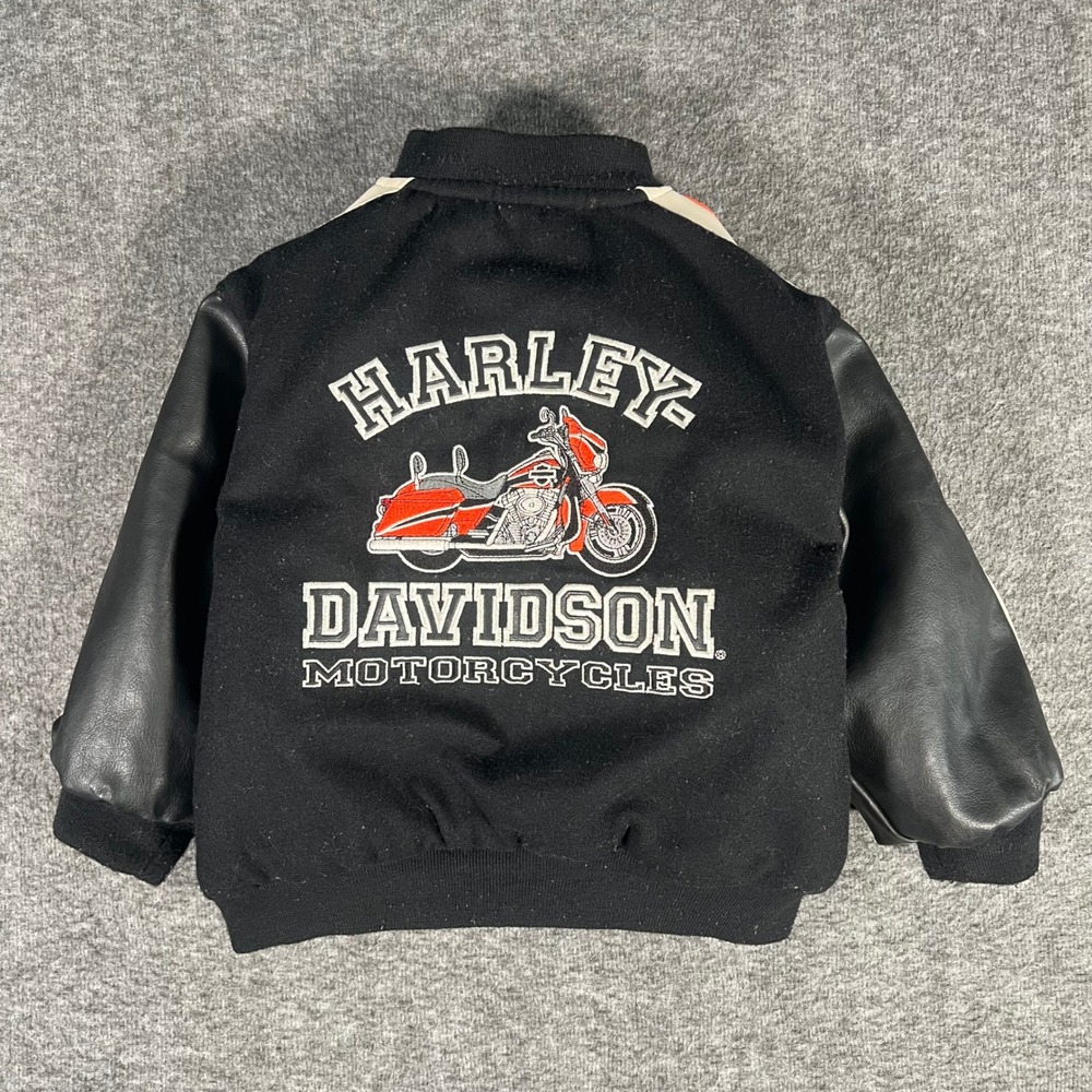 Vintage 90s Harley Davidson Toddler Youth Reversible Puffer Leather Jacket Black